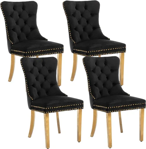 Miniatura 89 de Shenyon Juego de 2 Sillas de Comedor de Terciopelo Gris, Sillas de Comedor Tapizadas con Ribete de Anilla Trasera y Patas de Madera Maciza, Sillas