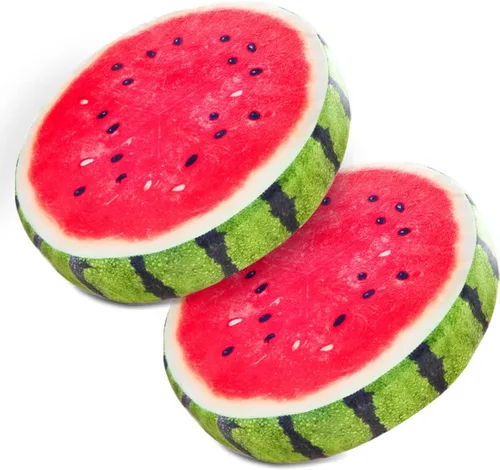 HYSEAS Almohadas redondas de 14 pulgadas de sandía, impresión 3D, cojines decorativos de felpa divertida de frutas para sofá, silla, suelo, sofá,