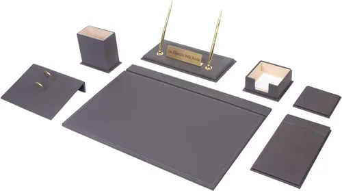 Miniatura 11 de Juego de escritorio de cuero, juego de organizador de escritorio, accesorios de escritorio de oficina, soporte para calendario, 9 accesorios