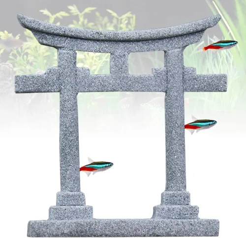 livelyfish Decoración de pecera de puerta sintoísta japonesa Torii, estatua asiática de acuario, estatua asiática, santuario de Japón, puente de