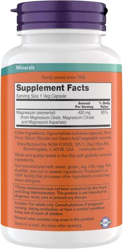 Miniatura 2 de Suplementos NOW Magnesium 400mg - Funciones enzimáticas*, Apoyo al sistema nervioso* - Suplemento de magnesio para hombres y mujeres, 360 cápsulas