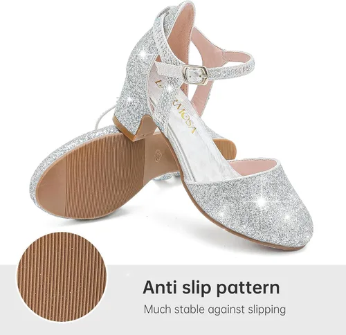 Miniatura 4 de Zapatos de vestir para niñas, puntera cerrada, tacones altos y gruesos, correa para el tobillo, zapatos de tacón para boda y fiesta