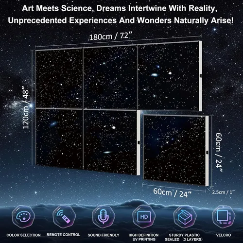 Miniatura 3 de JBER Paneles Acústicos, Pintura Artística de Pared Autoadhesiva Insonorizada con Destellos de Luz Estelar de Fibra Óptica (Diseños Originales), Azul