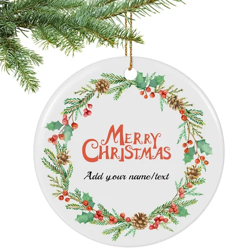 Miniatura 49 de Paquete de 4 adornos de Navidad personalizados 2025 de cerámica personalizada con foto y texto para decoración de árbol de Navidad, primera Navidad