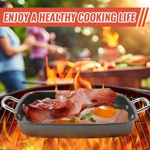 Miniatura 6 de Sartén para parrilla al aire libre – Sartén de parrilla de 11 pulgadas con asas, bandejas de parrilla para asar bandeja de barbacoa
