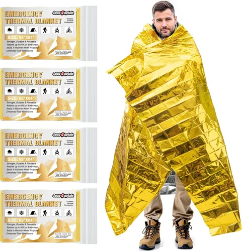 Miniatura 14 de SecuCaptain Mantas Térmicas de Emergencia de Supervivencia: Extra Grandes 84" x 63" Kit de Manta de Mylar Espacial para Exteriores Camping