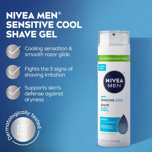 Miniatura 3 de NIVEA MEN Gel de afeitado sensible y fresco para pieles sensibles, gel de afeitar sin alcohol con extracto de manzanilla, lata de 7 onzas, paquete