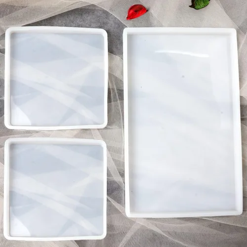 Miniatura 4 de Moldes grandes de resina de silicona, 3 moldes de resina de geoda de ágata, incluye 2 moldes cuadrados para posavasos cuadrados, molde rectangular