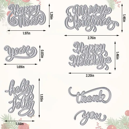 Miniatura 2 de ABTOLS 7 piezas de palabras navideñas Thinlits troqueladas de palabras navideñas en relieve, troqueles de corte de metal de acero al carbono