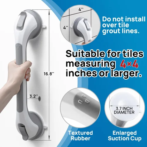 Miniatura 3 de LEVERLOC Paquete de 2 barras de agarre de ducha para bañeras y duchas, asas de ducha con succión fáciles de instalar para baño, pasamanos extraíbles