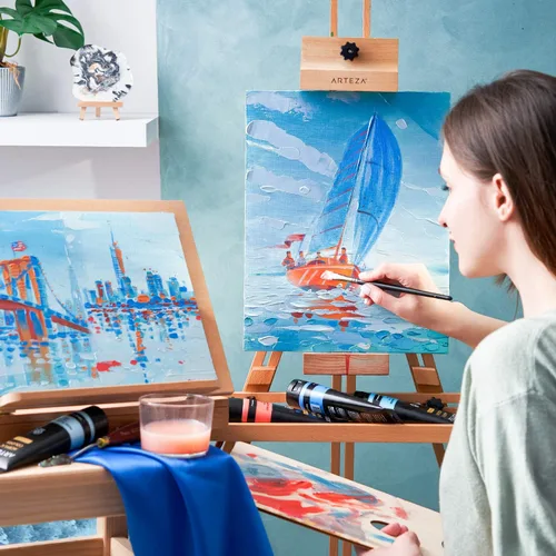 Miniatura 7 de ARTEZA Pintura acrílica metálica, juego de 8 tubos de colores clásicos de 4.06 onzas, pigmentos ricos, no se decolora, pinturas para artistas