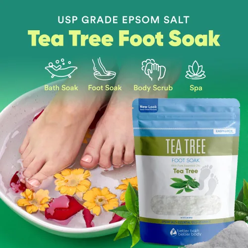Miniatura 4 de Remoja para pies de árbol de té, 32 onzas (2 libras) de sal de Epsom de grado USP con aceite esencial de árbol de té natural más vitamina C en bolsa