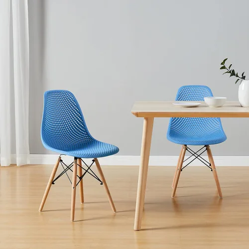 Miniatura 8 de CangLong Silla de comedor con carcasa de plástico, silla auxiliar moderna de mediados de siglo con diseño de malla, patas de madera de haya