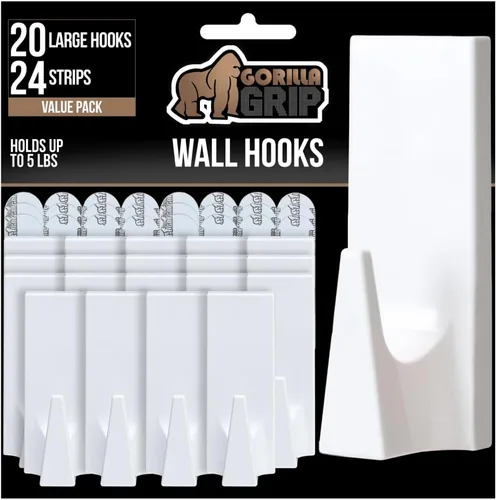 Miniatura 10 de GORILLA GRIP Ganchos de pared reutilizables resistentes para colgar, fácil de instalar, se pegan en el gancho adhesivo extraíble, sin daños