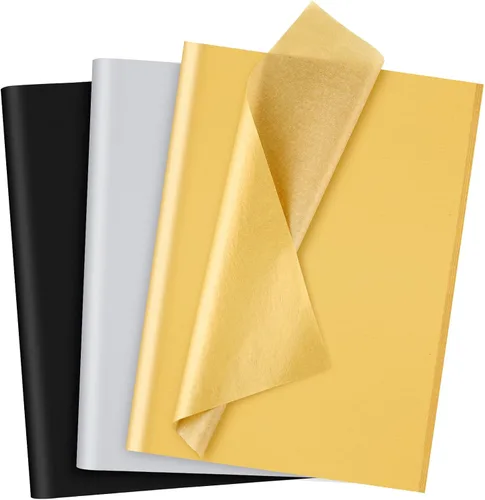 NEBURORA 60 hojas de papel de seda metálico negro dorado plateado a granel para bolsas de regalo, papel de arte para bricolaje, graduación,