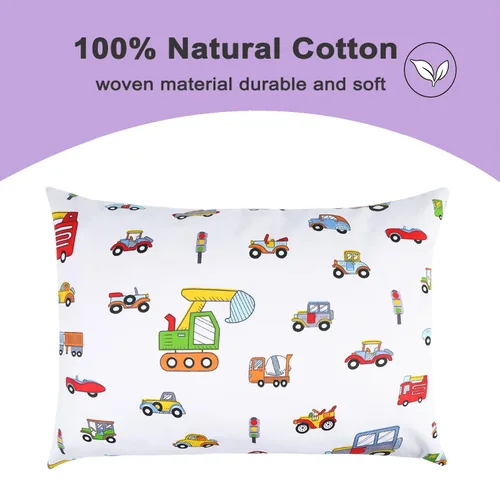 Miniatura 4 de IBraFashion Paquete de 2 fundas de almohada de algodón antideslizantes de 14 x 19 pulgadas para niños pequeños, diseño de vehículo de construcción