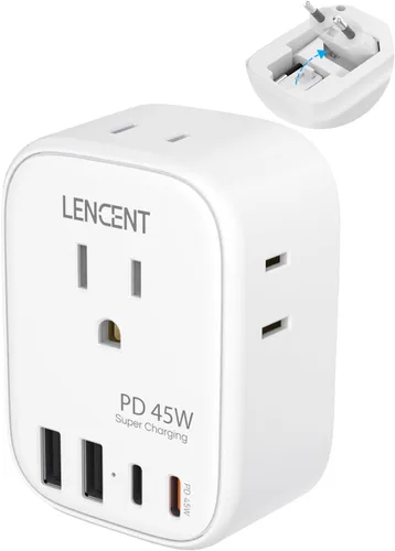 Miniatura 11 de LENCENT - Adaptador de enchufe de viaje europeo, enchufe plegable tipo C de Estados Unidos a Europa con 4 tomas, 4 puertos USB (2 USB C), adaptador