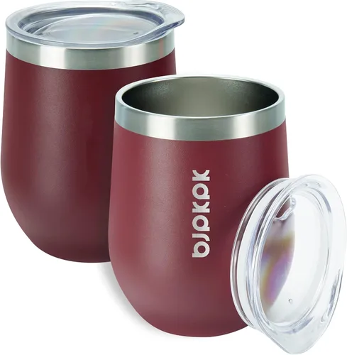Miniatura 11 de BJPKPK 2 vasos de vino aislados de 12 onzas, tazas de café al vacío de doble pared de 12 onzas con tapa, vasos de vino de acero inoxidable A-verde