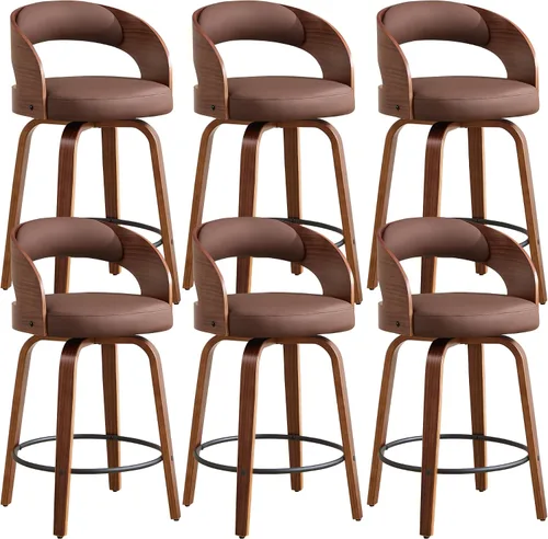Miniatura 39 de Juego de 1 taburete de bar giratorio, 26" de cuero sintético tapizado, altura de mostrador con respaldo, silla de bar moderna de mediados de siglo