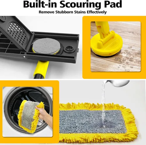 Miniatura 6 de Trapeador de polvo con almohadillas de microfibra y chenilla, mopa plana seca y húmeda para limpiar madera dura, azulejos, vinilo, cocina, baño