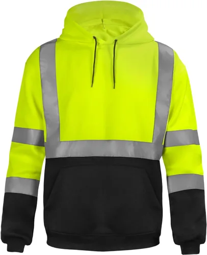 Miniatura 9 de SEsafety Sudadera con capucha con cremallera de alta visibilidad, sudadera de seguridad reflectante clase 3 con parte inferior negra, chaqueta
