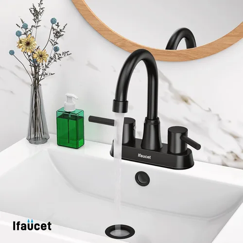 Miniatura 5 de Grifo de baño negro de 3 agujeros, grifos de baño para fregadero de 3 agujeros, grifo de lavabo de baño, juego central de 4 pulgadas y 2 asas, sin