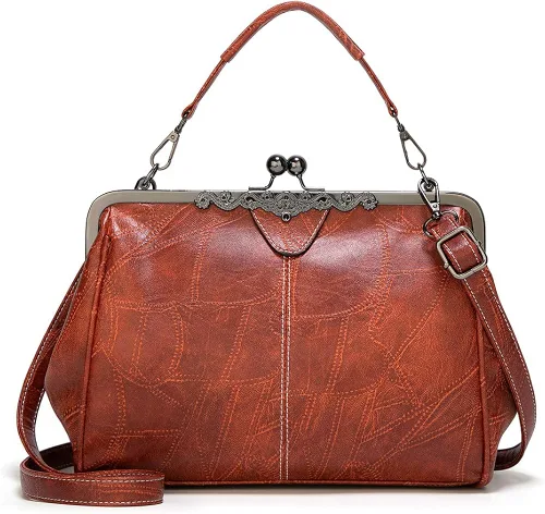 ROUROU Bolso hueco retro para las mujeres de cuero de la PU bolso de embrague de noche bolso de embrague Kiss Lock cierre Crossbody bolso