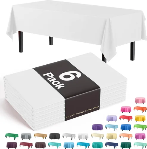 Miniatura 24 de Party Solids Paquete de 6 manteles de plástico prémium de 54 pulgadas x 108 pulgadas. Cubierta de mesa rectangular de plástico - Aqua