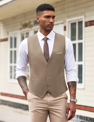 Miniatura 2 de COOFANDY Chaleco de traje de negocios casual para hombre, ajustado, a la cintura, formal