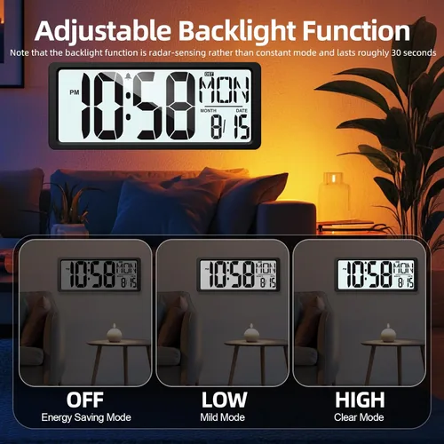 Miniatura 4 de XREXS Reloj de pared digital grande, funciona con pilas, con retroiluminación, temporizador de pantalla grande LED de 15 pulgadas con temperatura