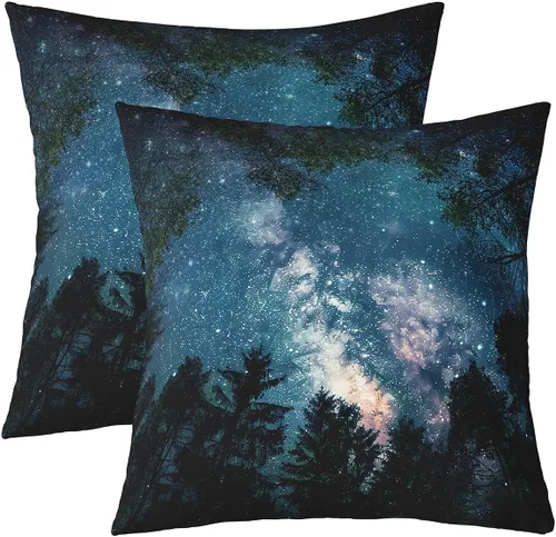 Miniatura 10 de Juego de 2 fundas de almohada de galaxia de 16 x 16 pulgadas, fundas de almohada decorativas suaves para espacio exterior impresas en 3D, fundas