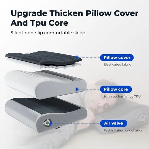 Miniatura 3 de FLEXTAILGEAR Almohada inflable para camping, almohadas de viaje ultraligeras con funda lavable, vejiga de TPU para camping, senderismo, avión, viaje