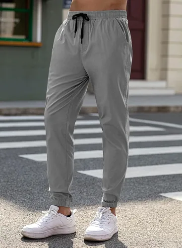 Miniatura 8 de JMIERR Pantalones cargo de sarga para hombre, estilo casual, de algodón, con cordón, clásicos, chinos, elásticos, pantalones de senderismo con 6
