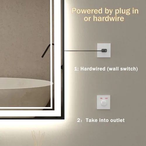 Miniatura 8 de Espejo de baño LED de 30 x 22 pulgadas con luces LED enmarcadas, espejo de baño retroiluminado y frontal iluminado, marco de aluminio cuadrado