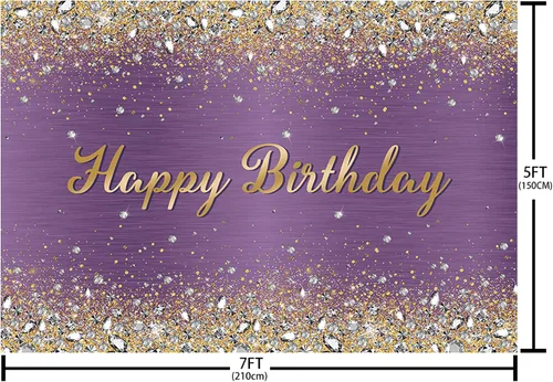 Miniatura 4 de MEHOFOND Telón de Fondo de Decoraciones de Fiesta de Cumpleaños Morado de 7x5 pies con Brillos Dorados Relucientes y Diamantes para Decoración