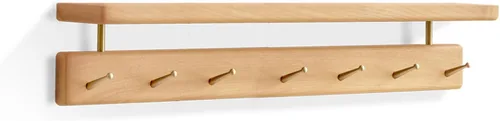 Ganchos de pared de madera maciza con estante, perchero de pared, estante colgante de entrada con 7 ganchos de latón para sombreros, ropa, toallas,