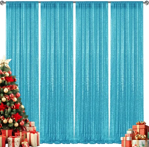 Miniatura 13 de 2 paneles de cortinas de fondo de lentejuelas verdes de 8 pies, cortinas de fondo de fotografía con purpurina para decoración de Navidad, boda