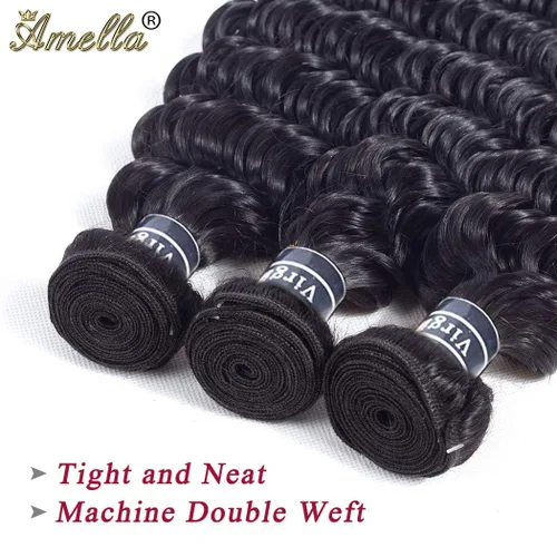 Miniatura 3 de Amella Extensiones de cabello brasileño de onda profunda de 14 pulgadas, 100% sin procesar, 1 paquete de cabello ondulado profundo, paquetes
