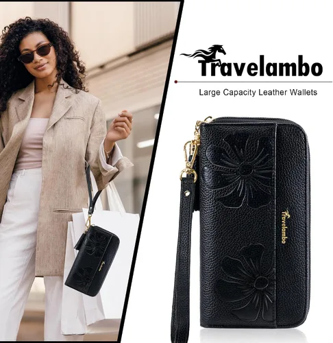 Miniatura 8 de Travelambo Cartera con borla plegable para mujer, bolso de mano con correa para la muñeca, bolso largo