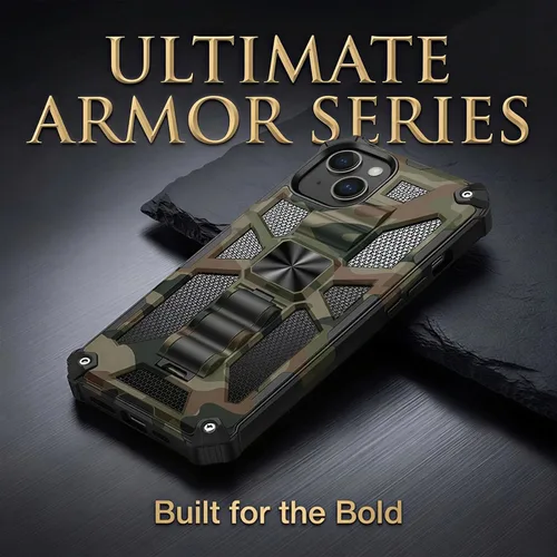 Miniatura 7 de CCSmall Funda de camuflaje para Apple iPhone 14 para hombres, protección resistente a prueba de golpes con función atril para iPhone 14 MC verde