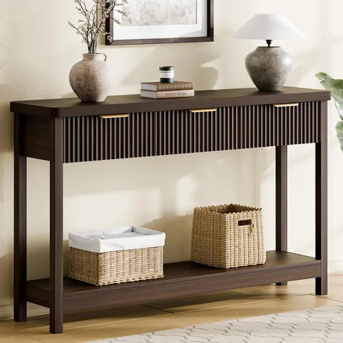 Miniatura 10 de Lulive Mesa Consola Acanalada de 51" para Entrada, Mesa de Entrada con 3 Cajones de Madera, Mesa Estilo Granja Detrás del Sofá para Sala de Estar
