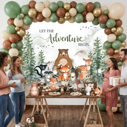 Miniatura 4 de Avezano Telón de fondo de baby shower con texto en inglés "Let The Adventure Begin Baby Show", decoración de fiesta para niños, pancarta de desierto