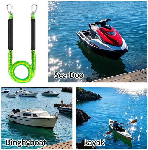 Miniatura 9 de Cuerda de muelle para lancha con clips dobles de acero inoxidable 316, accesorios para botes bajos, kayak, pontón, embarcaciones, Waverunner, Verde