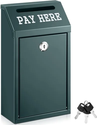 Miniatura 8 de Yaocom Caja fuerte de dinero para recolección de dinero, caja de donación de metal con cerradura para montaje en pared preperforado, buzón de Negro