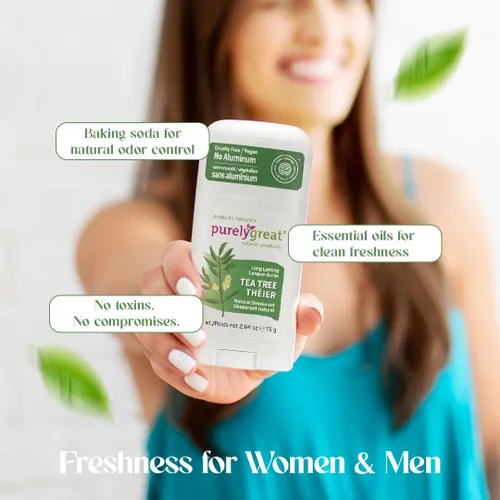 Miniatura 6 de Purelygreat Desodorante natural perfumado de árbol de té para mujeres y hombres, esencial para la higiene apta para viajes, desodorante limpio sin