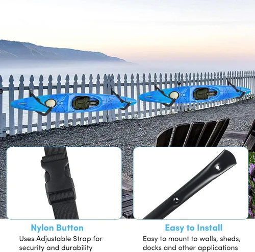 Miniatura 4 de Estante de almacenamiento de kayak, soporte de kayak para garaje, soporte de pared para kayak con correas de nailon, gancho de kayak resistente Negro