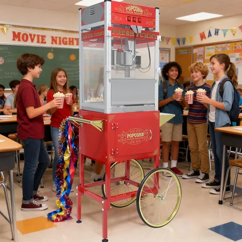 Miniatura 14 de 20 OZ Commercial Popcorn Machine with Cart - Stainless Steel Kettle Popper with Wheels, Warming Deck & Tempered Glass, for Business, School
