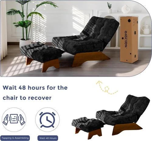Miniatura 8 de MAXYOYO Silla de Acento con Otomán Respaldo Ajustable, Silla de Sala de Estar Capitoneada Tapizada Silla de Descanso con Conjunto de Reposapiés