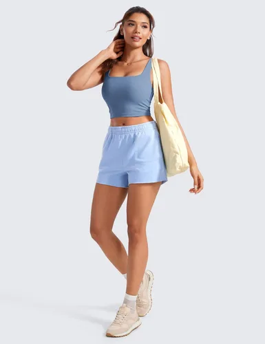 Miniatura 34 de CRZ YOGA Butterluxe Brasier deportivo de cuello cuadrado para mujer, estilo camiseta corta sin mangas, acolchado con soporte integrado para yoga