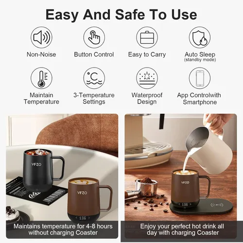 Miniatura 2 de Taza inteligente con control de temperatura, taza de café autocalentable con pantalla LED, vida útil de la batería de 180 minutos - Calienta hasta